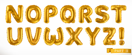 Alphabet part 2. Golden inflatable toy balloons. Letters N - Z. 3D realistic font. Vector icon setのイラスト素材