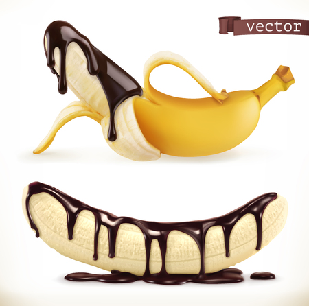 Banana in chocolate. 3d realistic vector iconのイラスト素材