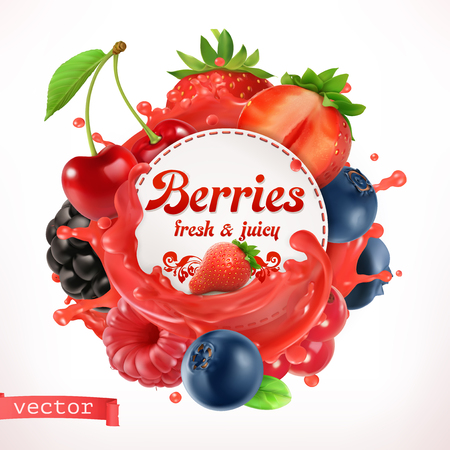 Berries, 3d  labelのイラスト素材