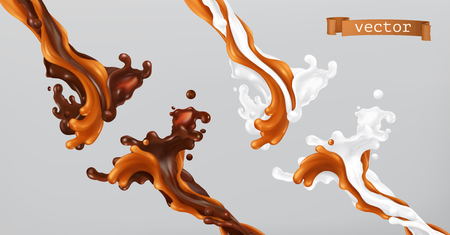 Caramel milk and chocolate. Splash 3d vectorのイラスト素材