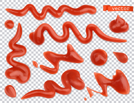 Ketchup flowing. Tomato. Pasta sauce 3d vector realistic setのイラスト素材