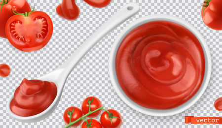 Ketchup, tomato. Pasta sauce 3d vector realistic setのイラスト素材