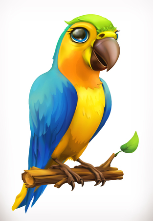 Little parrot cartoon character. Funny animal, 3d vector iconのイラスト素材