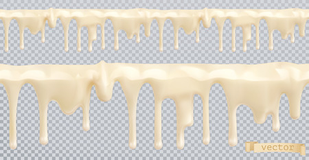 White glaze. Sweet cream. Seamless pattern. 3d realistic vector dripsのイラスト素材