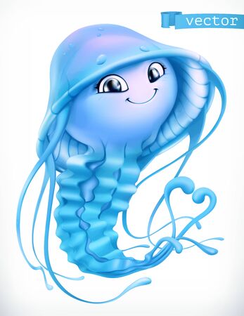 Jellyfish cartoon character. Funny animal, 3d vector iconのイラスト素材