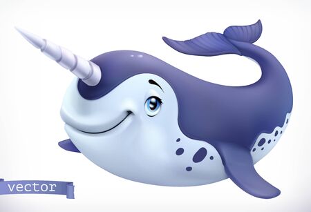 Narwhal cartoon character. Funny animal, 3d vector iconのイラスト素材
