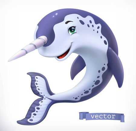 Narwhal cartoon character. Funny animal, 3d vector iconのイラスト素材