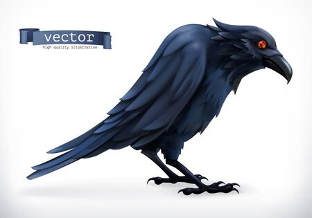 Raven. Happy Halloween 3d vector iconのイラスト素材