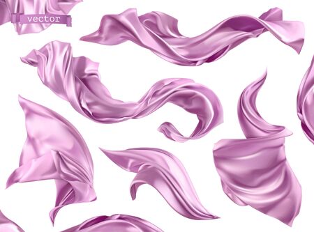 Violet curtain, fabric 3d realistic vector setのイラスト素材