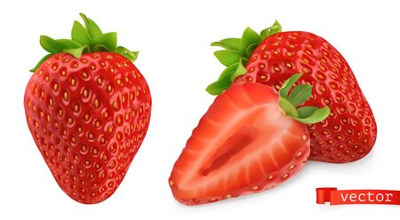 Strawberry vectorized image. Fresh fruit. 3d realistic vector iconのイラスト素材