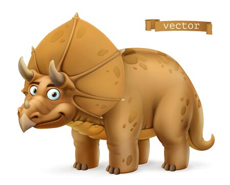 Triceratops, ceratopsid dinosaur cartoon character. Funny animal 3d vector iconのイラスト素材