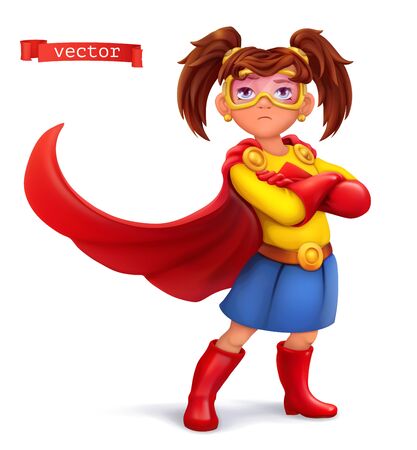 Little girl in superhero costume with red coats. Comic character, vector illustrationのイラスト素材