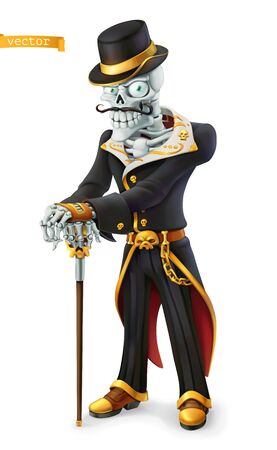 Skeleton in retro costume on whiteのイラスト素材