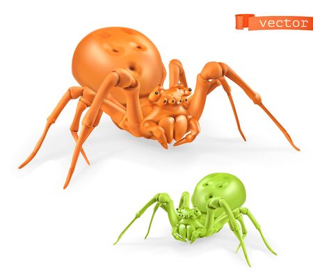 Halloween, orange and green spiders on whiteのイラスト素材
