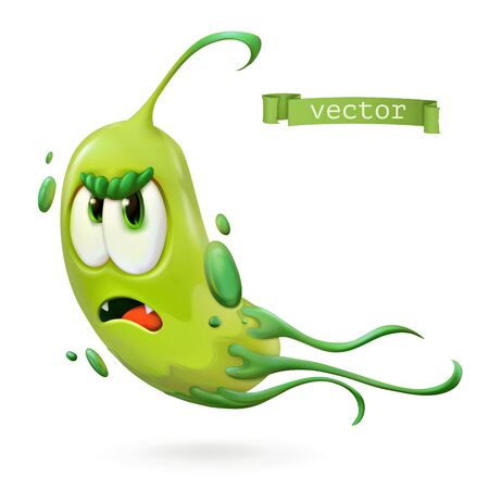 Virus, bacteria. Green funny monster, cartoon character. 3d vector iconのイラスト素材
