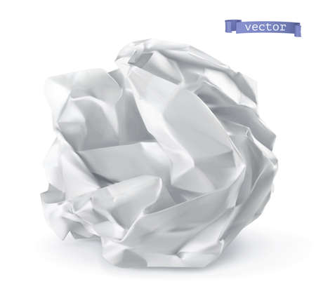 Crumpled paper ball. 3d realistic vector iconのイラスト素材