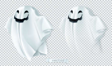 Ghost with shadow and transparency. Happy Halloween. 3d vector cartoon characterのイラスト素材