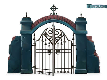 Gates to the cemetery. Happy Halloween. 3d vector cartoon objectのイラスト素材