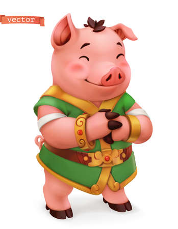 Pig. Funny animal in the Chinese zodiac, Chinese calendar, 3d vector iconのイラスト素材