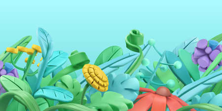 Spring grass and flowers. Cartoon. 3d vector backgroundのイラスト素材