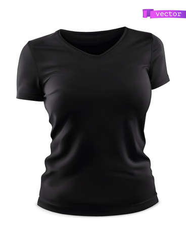 Black t-shirt mockup. 3d realistic vectorのイラスト素材