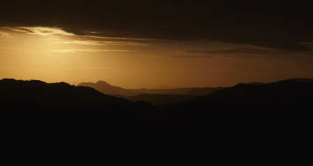 Sun is about to set in Moel mountains in North Wales.の写真素材