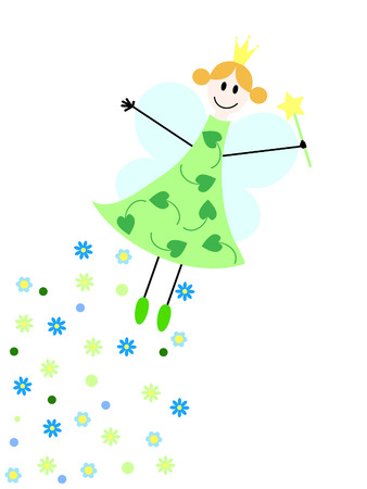 a flying fairy with magic wand and flowersのイラスト素材