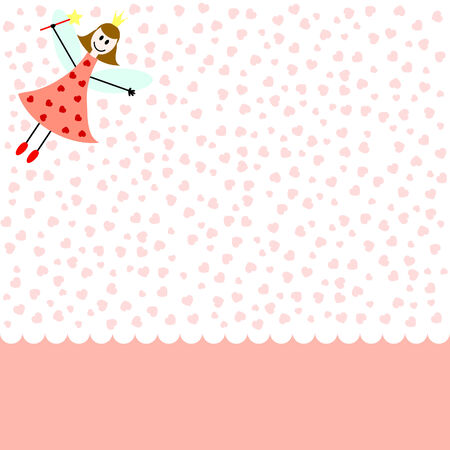 pink card with fairy girl and heartsのイラスト素材