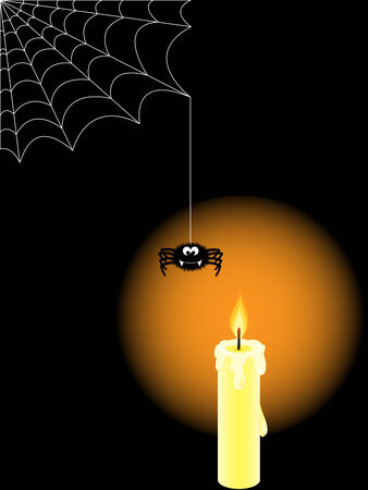 Halloween background with burning candle and spiderのイラスト素材