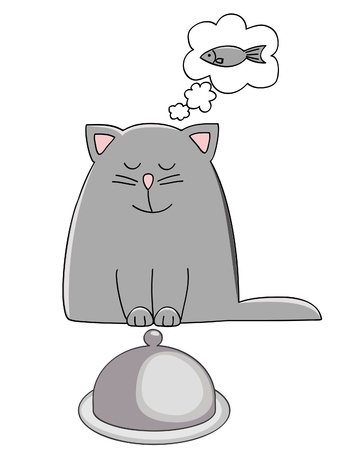 a cute kitten dreaming of a fishのイラスト素材