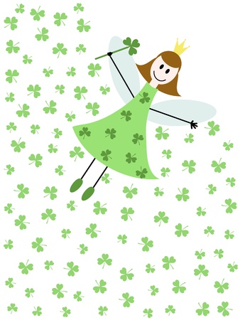 a flying fairy with shamrock leavesのイラスト素材