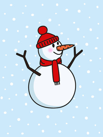 a postcard with a happy snowmanのイラスト素材