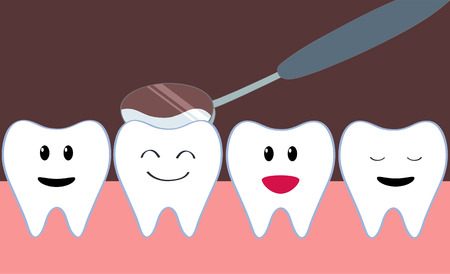 row of cartoon teeth in mouth during examination with a mirrorのイラスト素材