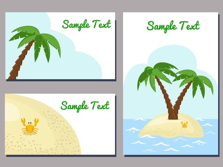 set of cards templates with tropical island image vector illustrationのイラスト素材