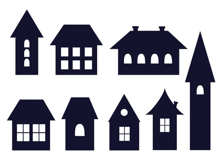 set of old fashioned houses icons vector illustrationのイラスト素材