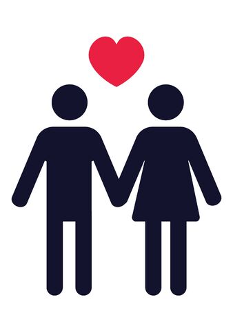 man and woman holding hands pictogram with a red heart aboveのイラスト素材