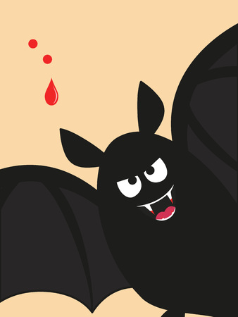 a vampire bat flying near a two-hole bite and drop of bloodのイラスト素材