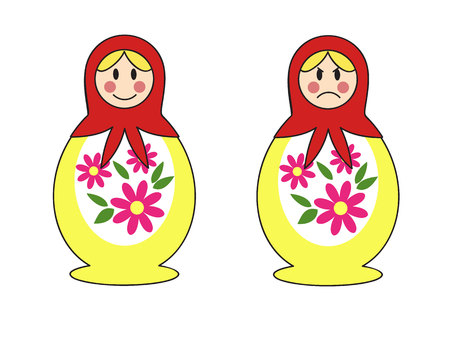  a set of two traditional Russian nesting dolls with happy and angry faceのイラスト素材