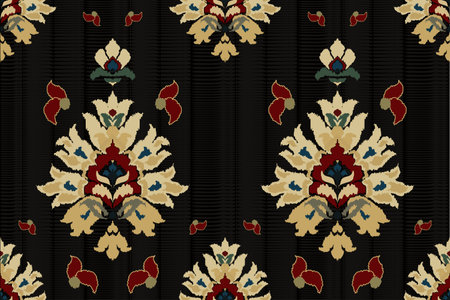 Ikat geometric folklore ornament. Oriental vector damask pattern. Ancient art of Arabesque. Tribal ethnic texture. Spanish motif on the carpet. Aztec style. Indian rug.のイラスト素材