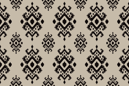 Ikat geometric folklore ornament. Oriental vector damask pattern. Ancient art of Arabesque. Tribal ethnic texture. Aztec style. Indian rug. Gypsy, Mexican embroidery.のイラスト素材