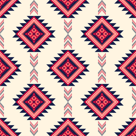 Navajo tribal vector seamless pattern. Native American ornament. Ethnic South Western decor style. Boho geometric ornament. Vector seamless pattern. Mexican blanket, rug.のイラスト素材