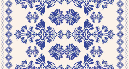 Seamless damask pattern. Vector illustration. Blue and white