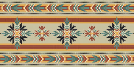 Seamless African pattern.Ethnic carpet with chevrons.Tribal vector ornament.Aztec style. Geometric mosaic on the tile, majolica. Ancient interior.Modern rug.Geo print on textile.のイラスト素材