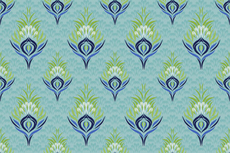 Motifs African boho paisley Floral Ikat pattern embroidery damask. Ethnic ikat peacock feathers Pattern Ikat pattern Ethnic Pattern. Aztec embroidery border seamless patterns.のイラスト素材