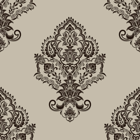 Damask seamless pattern with arabesques and floral elements. Traditional oriental ornamentのイラスト素材