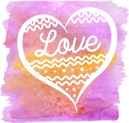 collection of love cards template. Watercolor elements and patterns, calligraphic phrase for your design: Stay wild at heart, With all my heart. Graphic illustrations for posters or postcards.のイラスト素材