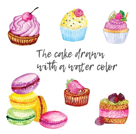 cake and muffins drawn with a water colorのイラスト素材