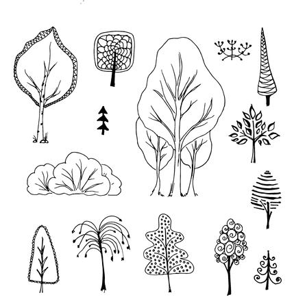 Trees from cartoons, birch, bushes, tree, Doodleのイラスト素材