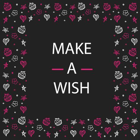 card make a wish cupcakes, heart star and dots, Doodleのイラスト素材