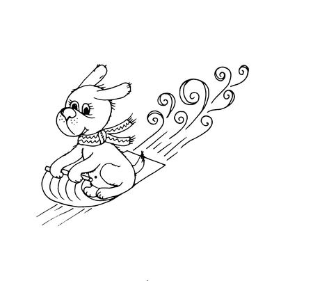Doodle dog roll on a sledge from the mountainのイラスト素材